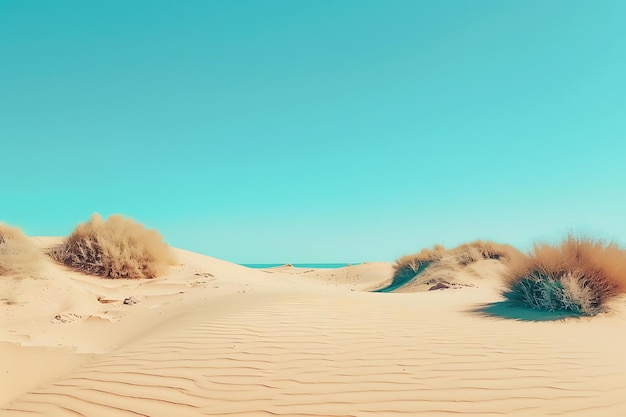 Photo a beach with sand dunes and a blue sky