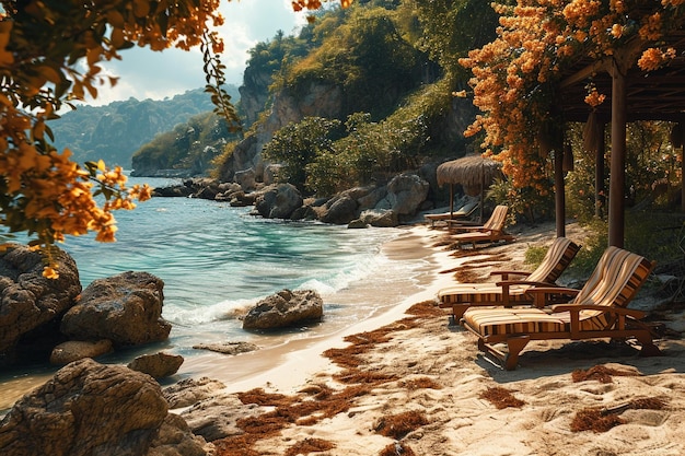 a beach with steps leading to the ocean