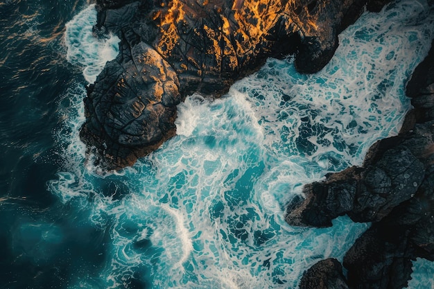 Photo beach with sunlight and waves top view