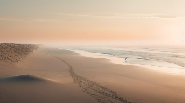 Photo a beach with a sunset in the background