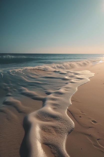 A beach with a sunset and a beach scene