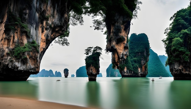 a beach with a tree in the middle of it