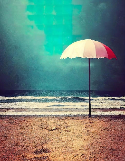 Beach with umbrella 3d illustrated