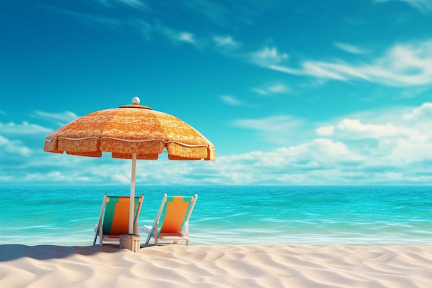 Beach with umbrella summer and vacation concept