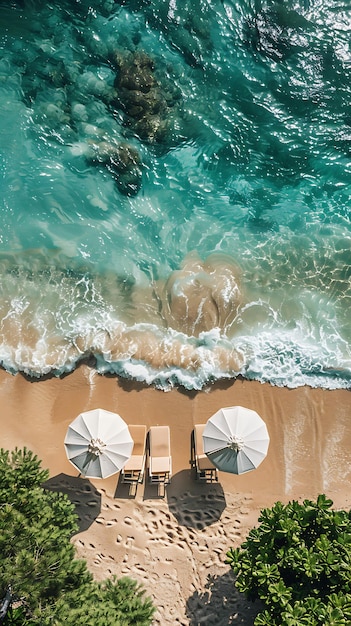 beach with umbrella sun bed and long chairs