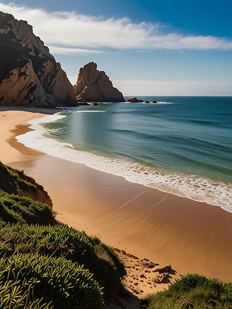 a beach with a view of the cliffs