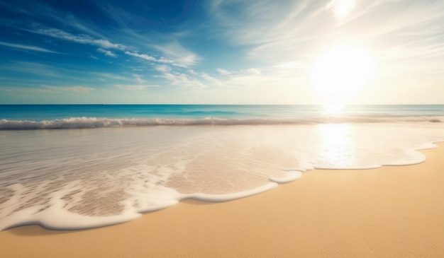 Photo a beach with a wave that is coming in