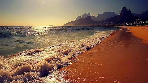 a beach with a wave that is on the sand