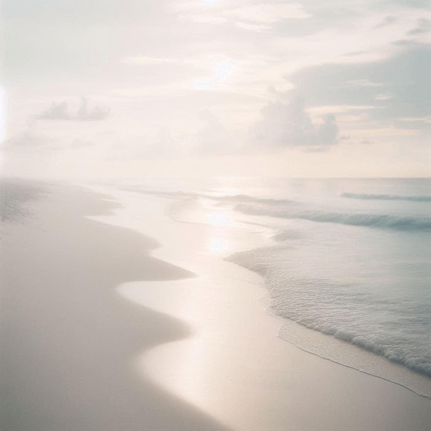 Photo a beach with a wave that is on the sand