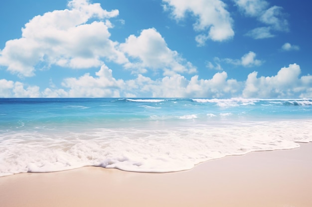 a beach with waves and blue sky