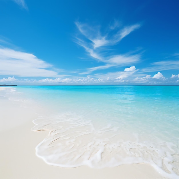 A beach with white sand and blue water