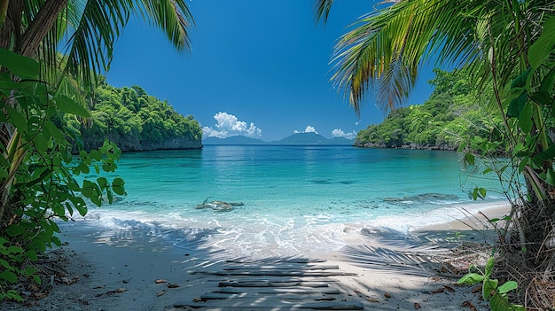 a beach with a wooden walkway to the ocean