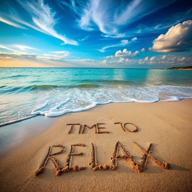 Photo a beach with the word to be able to swim in the sand