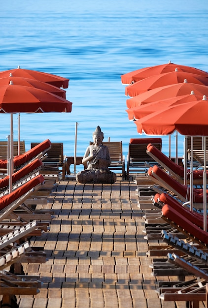 Beachfront with beachchairs