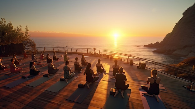 A beachfront yoga session at dawn ultra realistic