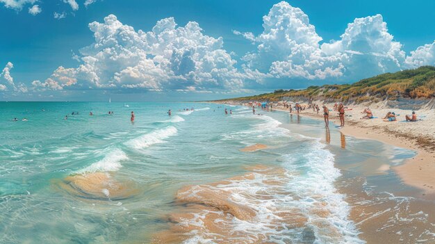 Beachgoers enjoying a funfilled day on a bustling summer beach