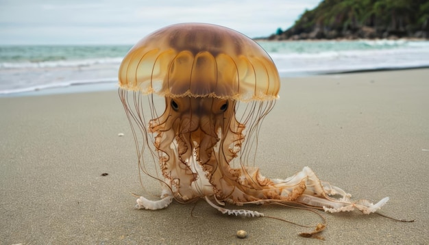 Photo beachside encounter a jellyfishs journey