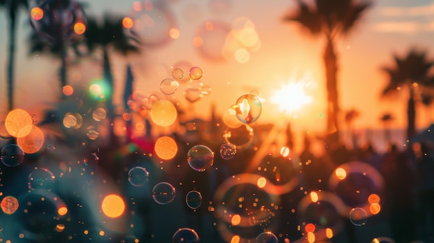 Beachside fiesta dazzles with sunset hues bubbles silhouettes