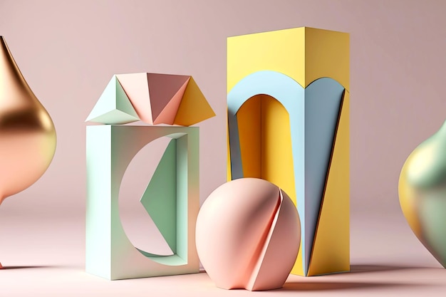 Beaful smooth geometric shapes for 3d art podiumkeytodesc in pastel colors