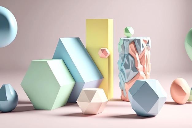 Beaful smooth geometric shapes for 3d art podiumkeytodesc in pastel colors