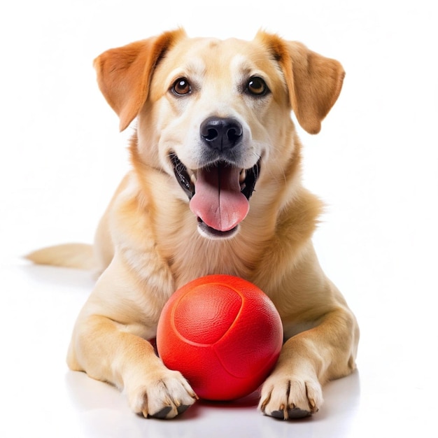 The beagle dog is playing with a ball and takes out sweets from it