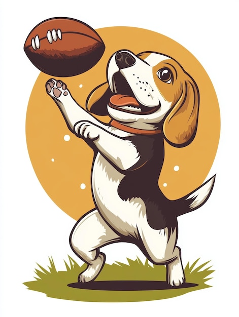 Beagle dog playing american football with ball Vector illustration