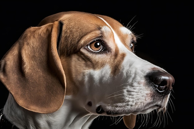 Beagle dog in portrait against black background Neural network AI generated