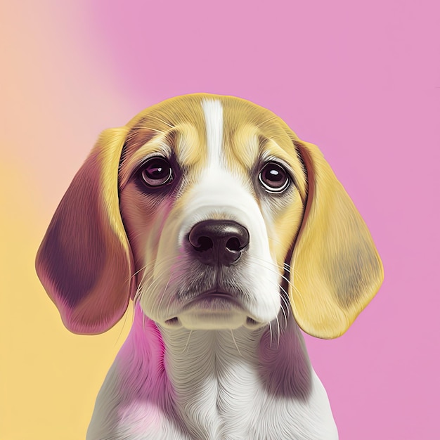 Beagle dog portrait pink and yellow pastel colors copy space Generative AI