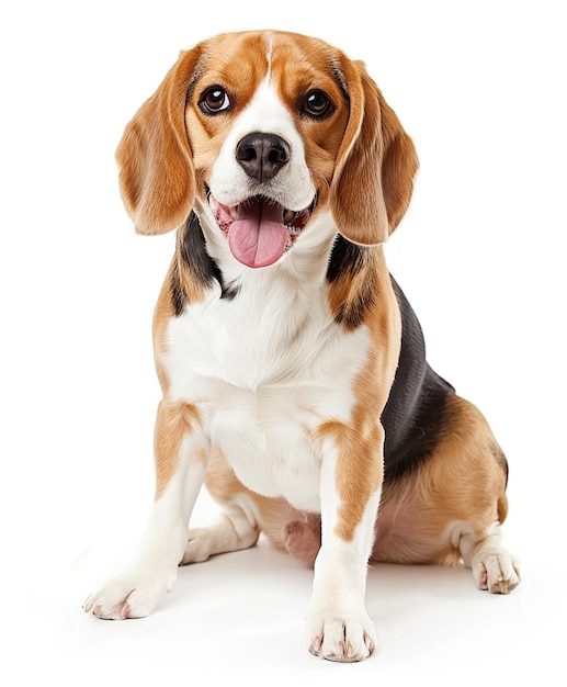 Beagle dog walking side view white background photo realistic high definition photography