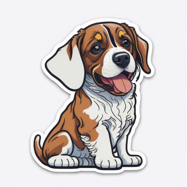 A beagle dog with his tongue out sitting on a white background.