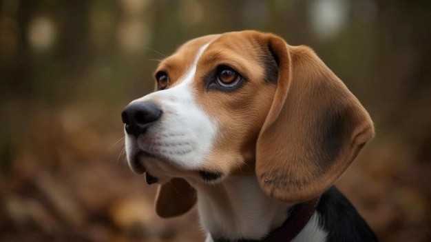 A beagle dog with a white face and black nose