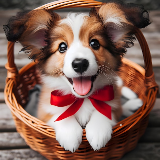 beagle puppy sitting in a basket generative with Ai