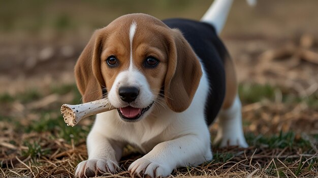 Photo beagle puppy with bone