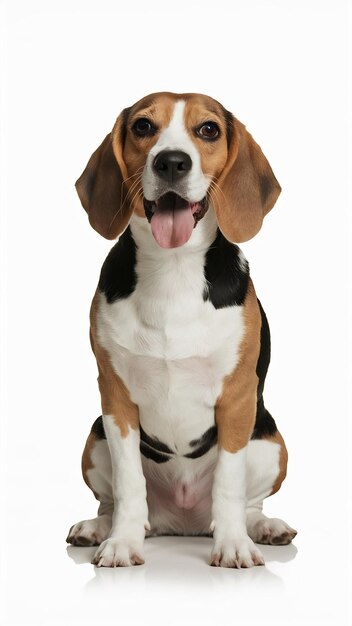 Beagle sitting and panting isolated on white