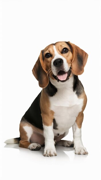 Beagle sitting and panting isolated on white