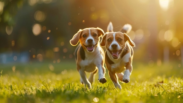 Beagles revel in sunny park laughter fills the air