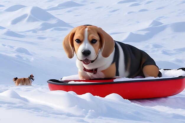 Photo beagles sledding adventure