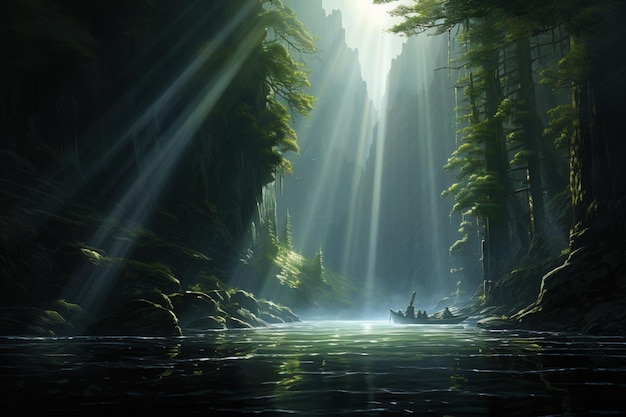 a beam of light shining through the water