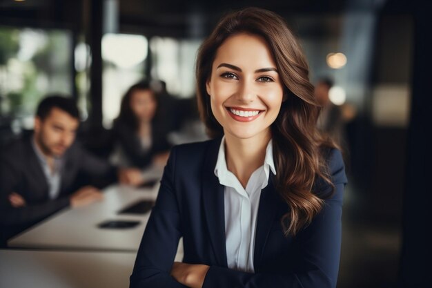 Beaming Businesswoman Joyful Smile at the Workplace Generative AI