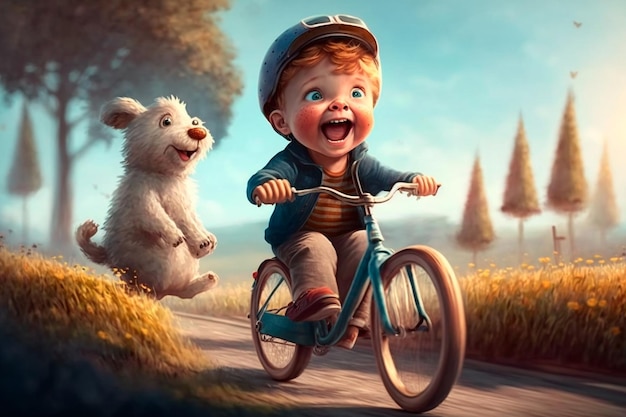 A beaming smile on his face the little guy pedals away on his shiny bicycle with an infectious joy that brightens up your day Generative AI