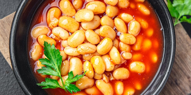 Bean tomato sauce beans healthy food fresh portion healthy meal diet snack on the table copy space