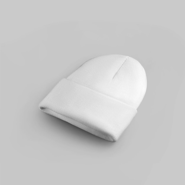 Beanie winter white hat isolated on background