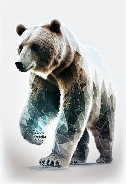 Bear in 3D style on a white background AI Generated