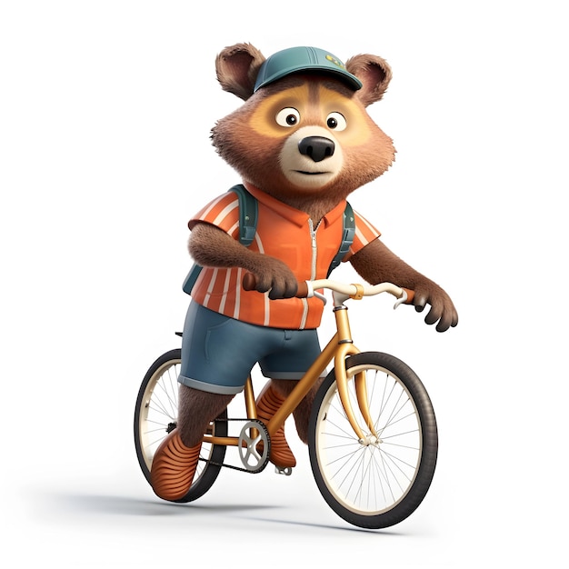 A bear on a bike with a hat on