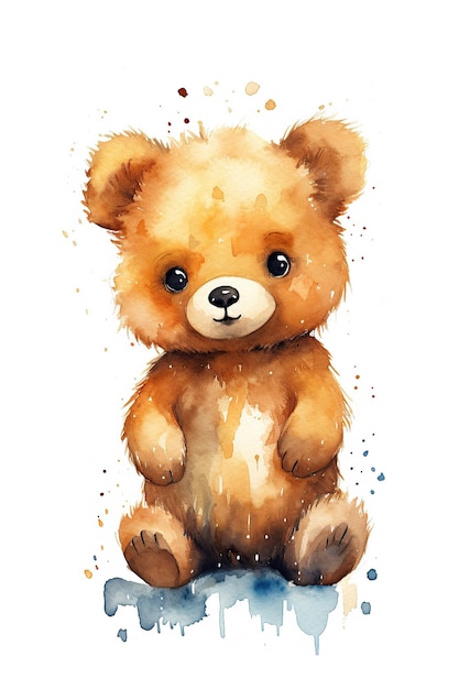 Bear Doll Teddy watercolor clipart cute isolated on white background with Generative AI