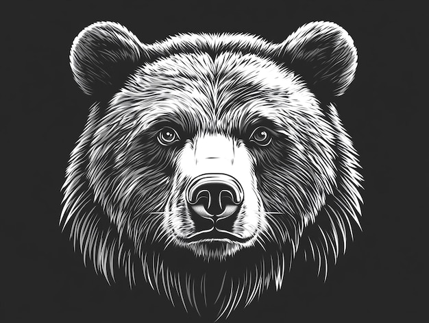 Photo bear face illustrations with an engraving vector art style t shirt mokeup