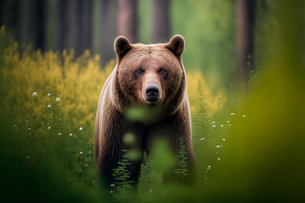 Bear in the forest Portrait of brown bearGenerative AI