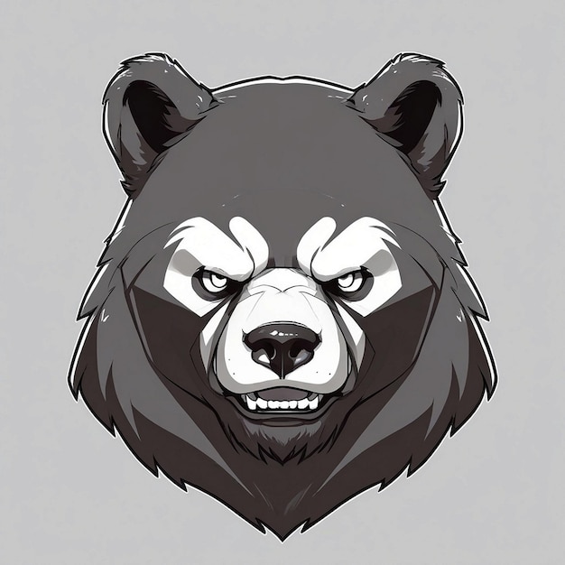 a bear head with a black face and a gray background