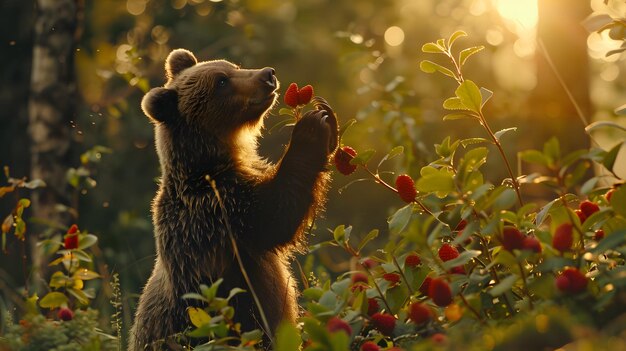 a bear is sniffing a flower in the sun