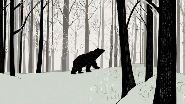 a bear is standing in the snow in a forest